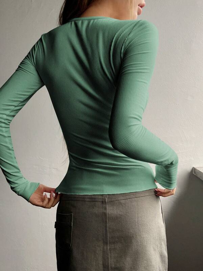 Women's Half-Button Long Sleeve T-Shirt